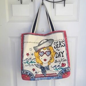 Brighton Seas the Day Graphic Tote - Red and Blue